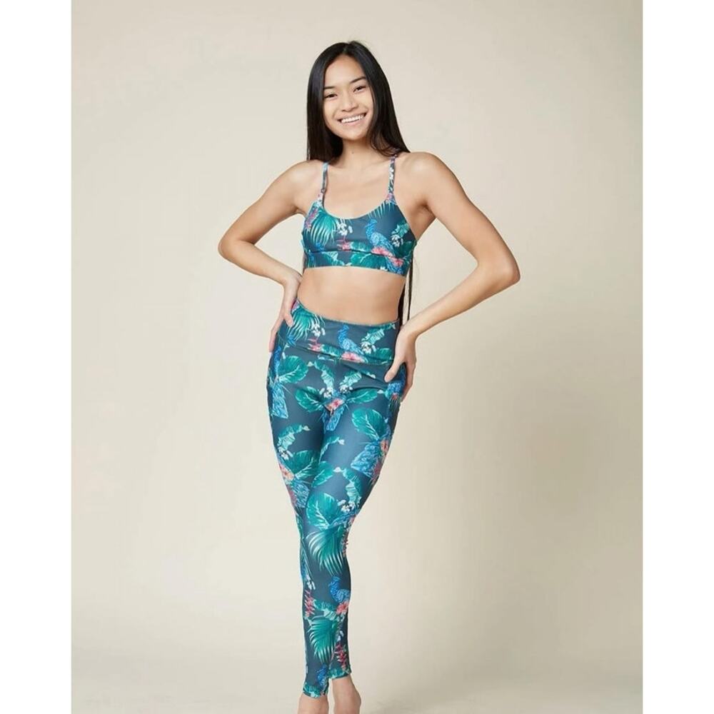 Stunning peacock tropical print athletic set boutique LA label PKOCK W Sz Small